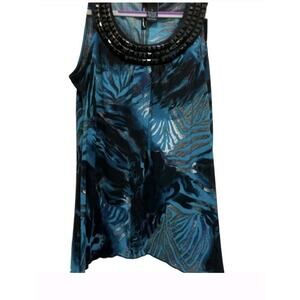 Saint Tropez West Womens Small Animal Print Beaded Sleeveless Pullover Blouse